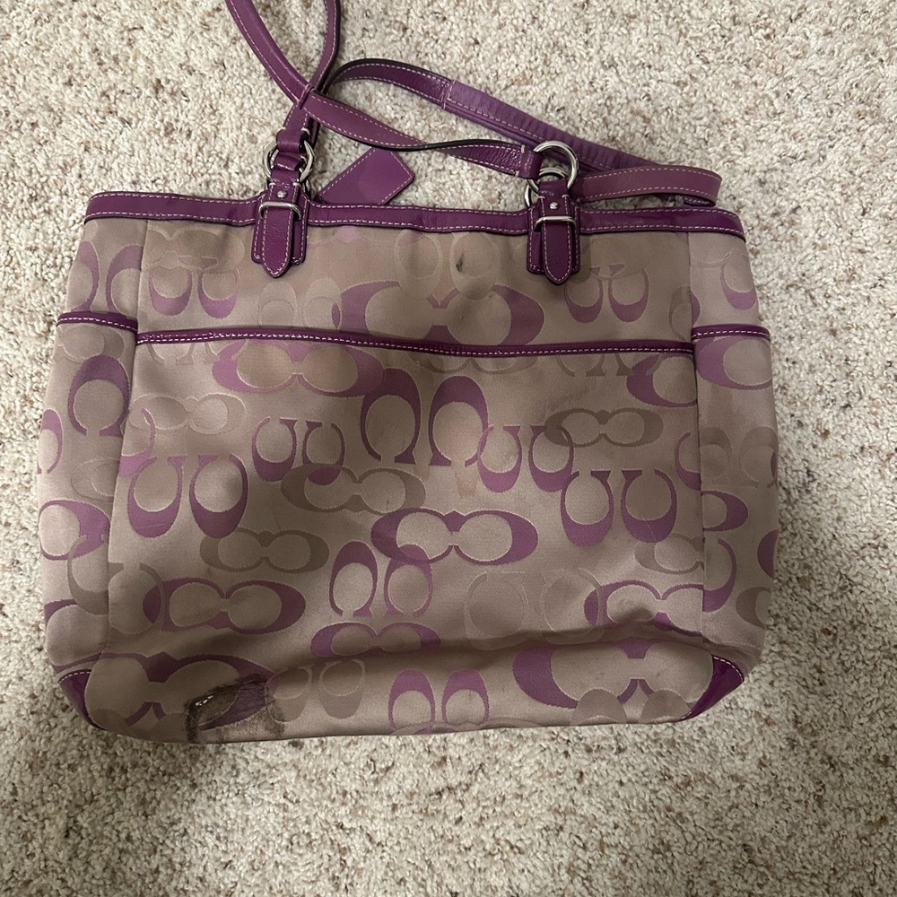 Coach Brown and Purple Signature Tote - Picture 3 of 4